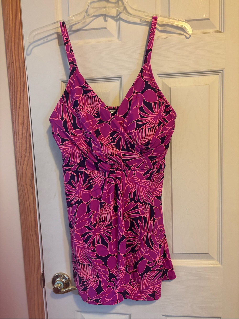 Lands' End Pink and Navy Floral Swimsuit
